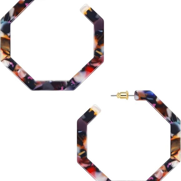 Acrylic Resin Hoop Earrings for Women Statement Fashion Geometric Octagon Earrin - Picture 1 of 6